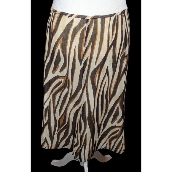 Vintage Le Suit Brown Zebra Stripe Midi Skirt - Picture 2 of 5